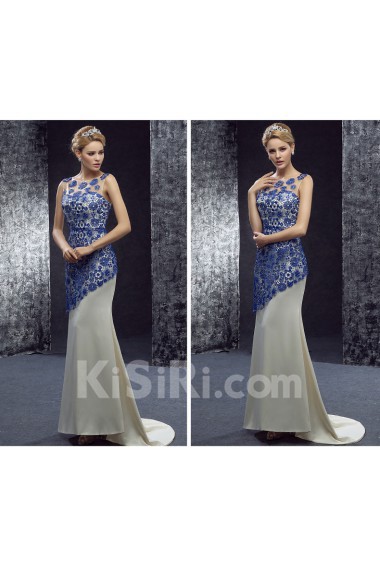 Lace Scoop Floor Length Sleeveless Mermaid Dress with Applique