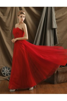 Tulle Scallop Floor Length Sleeveless A-line Dress with Rhinestone