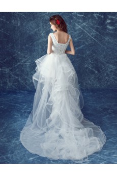 Lace, Tulle V-neck Mini/Short Sleeveless Ball Gown Dress with Rhinestone