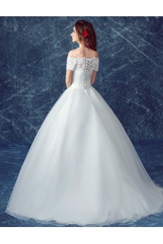 Organza Off-the-Shoulder Floor Length Ball Gown Dress with Bow