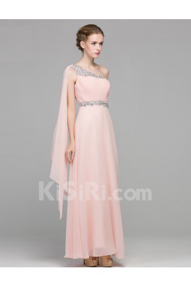 Chiffon One-shoulder Floor Length Sleeveless A-line Dress with Sequins