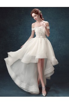 Lace, Tulle Off-the-Shoulder Knee-Length Ball Gown Dress with Embroidered