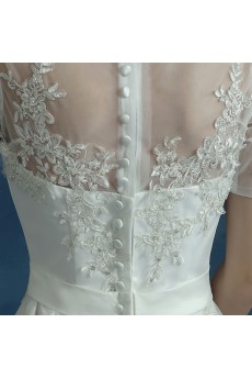 Tulle, Lace Bateau Chapel Train Short Sleeve A-line Dress with Bow