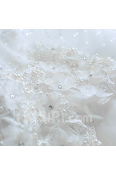 Tulle Scoop Floor Length Short Sleeve Ball Gown Dress with Rhinestone, Bow
