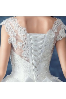 Lace, Organza V-neck Floor Length Cap Sleeve Ball Gown Dress with Embroidered, Sequins