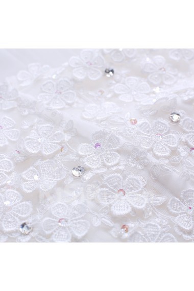 Lace, Tulle High Collar Floor Length Cap Sleeve Ball Gown Dress with Rhinestone