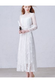 Lace Scoop Ankle-Length Long Sleeve A-line Dress