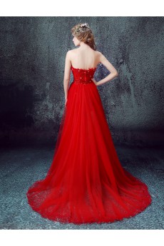 Lace, Chiffon, Tulle Sweetheart Sweep Train Sleeveless Sheath Dress with Rhinestone