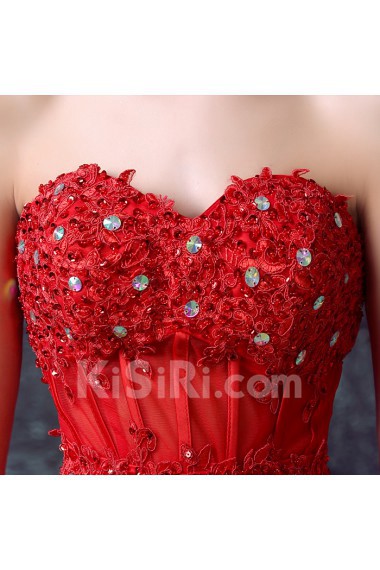 Lace, Chiffon, Tulle Sweetheart Sweep Train Sleeveless Sheath Dress with Rhinestone