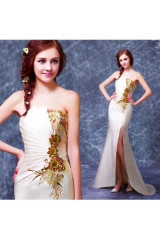 Satin Scallop Sweep Train Sleeveless Mermaid Dress with Sequins