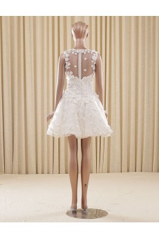 Lace Scoop Mini/Short Sleeveless Ball Gown Dress with Handmade Flowers