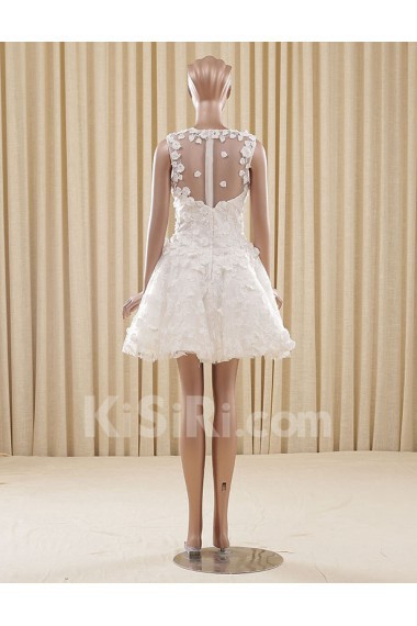 Lace Scoop Mini/Short Sleeveless Ball Gown Dress with Handmade Flowers
