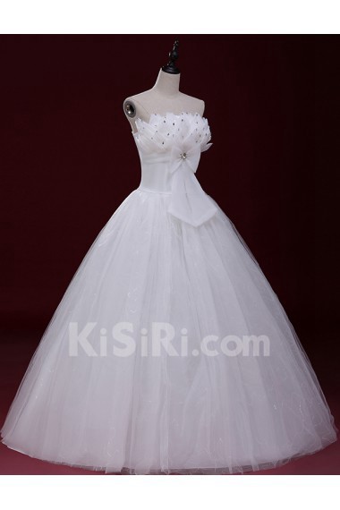 Tulle Scallop Floor Length Sleeveless Ball Gown Dress with Bow, Rhinestone