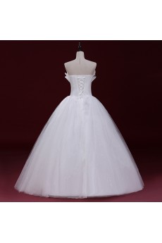 Tulle Scallop Floor Length Sleeveless Ball Gown Dress with Bow, Rhinestone