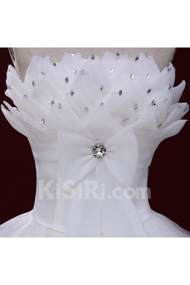 Tulle Scallop Floor Length Sleeveless Ball Gown Dress with Bow, Rhinestone