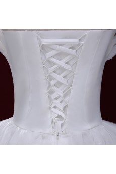 Tulle Scallop Floor Length Sleeveless Ball Gown Dress with Bow, Rhinestone