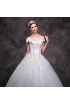 Lace Off-the-Shoulder Floor Length Ball Gown Dress with Rhinestone