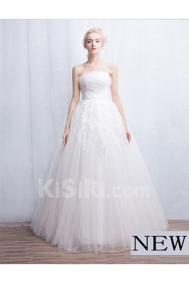 Tulle, Lace Strapless Floor Length Sleeveless Ball Gown Dress with Sash