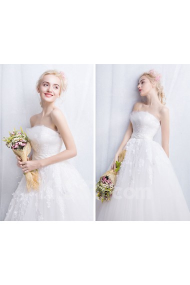 Tulle, Lace Strapless Floor Length Sleeveless Ball Gown Dress with Sash