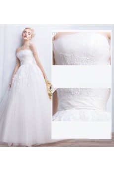 Tulle, Lace Strapless Floor Length Sleeveless Ball Gown Dress with Sash