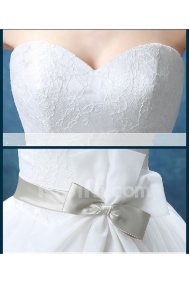 Lace, Tulle, Satin Sweetheart Floor Length Sleeveless Ball Gown Dress with Bow