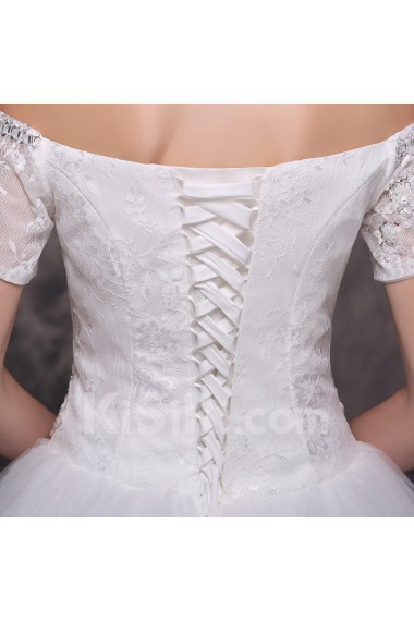 Lace Off-the-Shoulder Floor Length Ball Gown Dress with Sequins