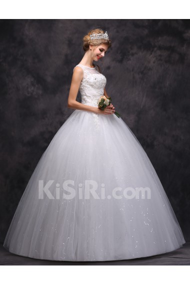 Lace Scoop Chapel Train Sleeveless Ball Gown Dress with Beads