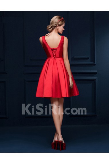 Taffeta Jewel Mini/Short Sleeveless A-line Dress with Bow