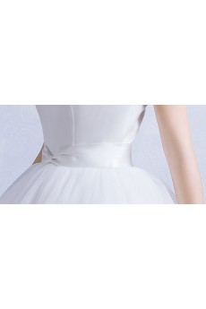 Tulle, Satin Off-the-Shoulder Floor Length Ball Gown Dress with Sash