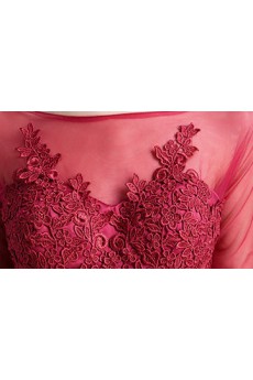 Tulle, Lace Bateau Floor Length Half Sleeve A-line Dress with Bow