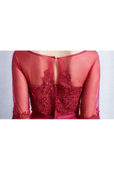 Tulle, Lace Bateau Floor Length Half Sleeve A-line Dress with Bow