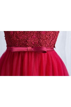 Tulle, Lace Bateau Floor Length Half Sleeve A-line Dress with Bow