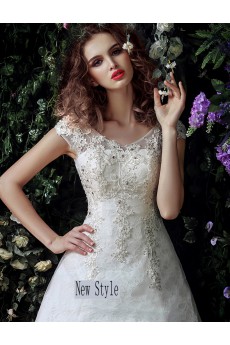 Tulle, Lace V-neck Floor Length Cap Sleeve Ball Gown Dress with Sequins, Rhinestone