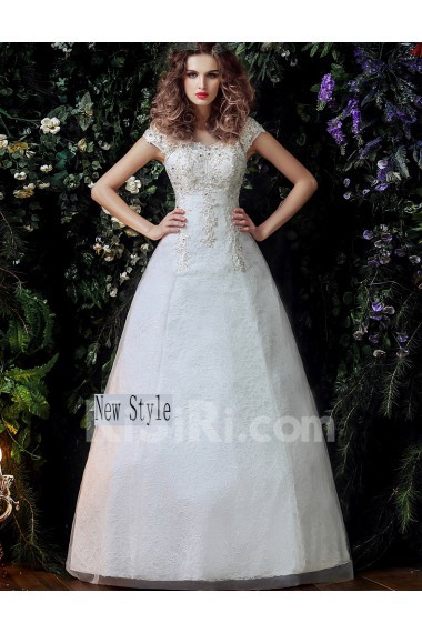 Tulle, Lace V-neck Floor Length Cap Sleeve Ball Gown Dress with Sequins, Rhinestone
