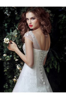 Tulle, Lace V-neck Floor Length Cap Sleeve Ball Gown Dress with Sequins, Rhinestone