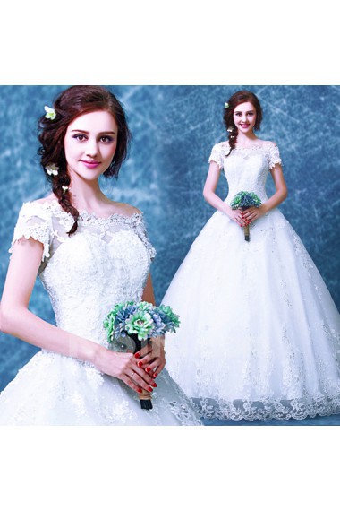 Tulle, Lace Off-the-Shoulder Floor Length Ball Gown Dress with Sequins