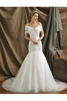 Tulle Sweetheart Chapel Train Sleeveless Mermaid Dress with Flower