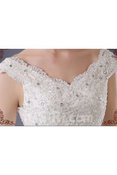 Lace, Organza V-neck Floor Length Cap Sleeve Ball Gown Dress with Rhinestone, Sash