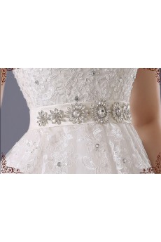 Lace, Organza V-neck Floor Length Cap Sleeve Ball Gown Dress with Rhinestone, Sash