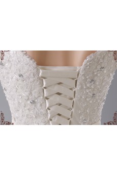 Lace, Organza V-neck Floor Length Cap Sleeve Ball Gown Dress with Rhinestone, Sash