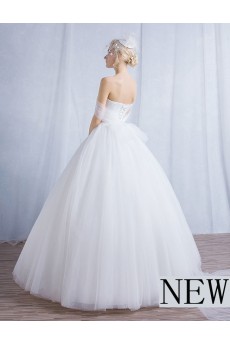 Tulle Off-the-Shoulder Floor Length Ball Gown Dress with Pearl