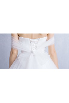 Tulle Off-the-Shoulder Floor Length Ball Gown Dress with Pearl