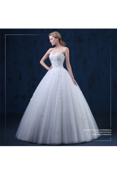 Tulle, Lace Sweetheart Floor Length Sleeveless Ball Gown Dress with Handmade Flowers, Beads