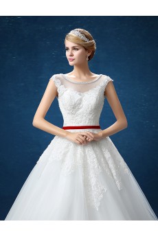Organza Jewel Floor Length Cap Sleeve Ball Gown Dress with Lace