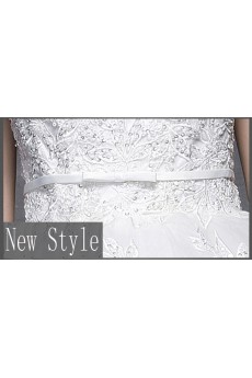 Lace, Satin High Collar Floor Length Cap Sleeve Ball Gown Dress with Sash