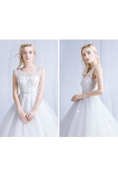 Tulle, Lace Scoop Floor Length Sleeveless Ball Gown Dress with Applique