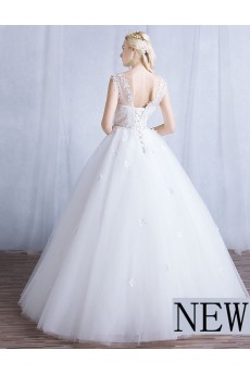 Tulle, Lace Scoop Floor Length Sleeveless Ball Gown Dress with Applique