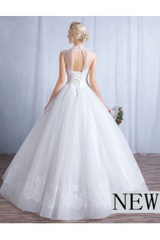 Tulle, Lace High Collar Floor Length Sleeveless Ball Gown Dress with Sequins