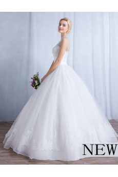 Tulle, Lace High Collar Floor Length Sleeveless Ball Gown Dress with Sequins