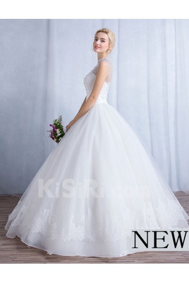 Tulle, Lace High Collar Floor Length Sleeveless Ball Gown Dress with Sequins
